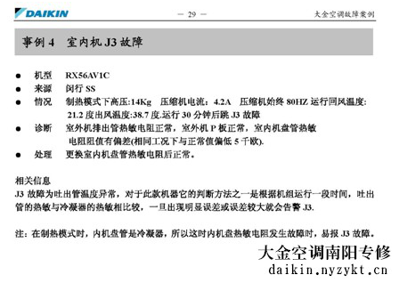 大金家用VRV中央空调室内机J3故障案例分析
