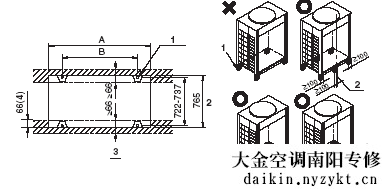 大金VRV空调系统室外机基础台尺寸及安装建议